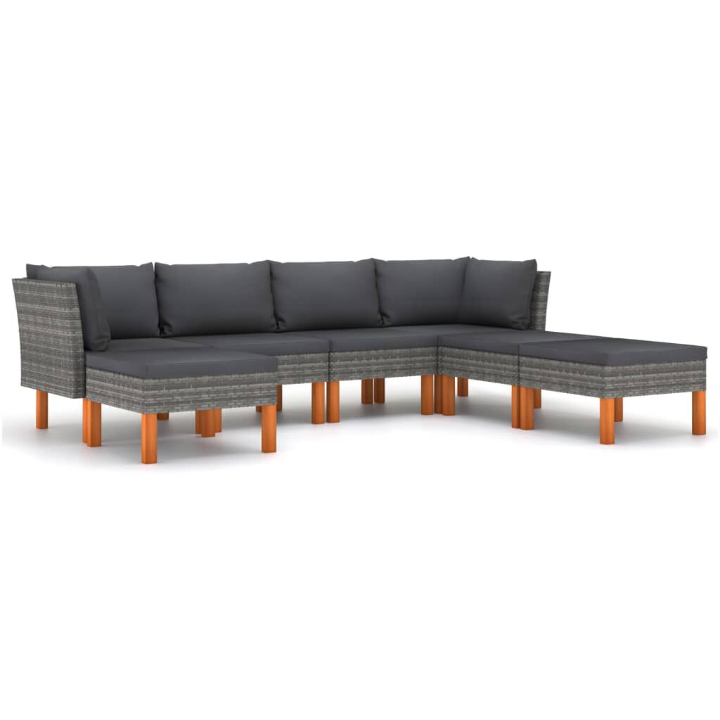 vidaXL 7 Piece Garden Lounge Set with Cushions Poly Rattan Grey