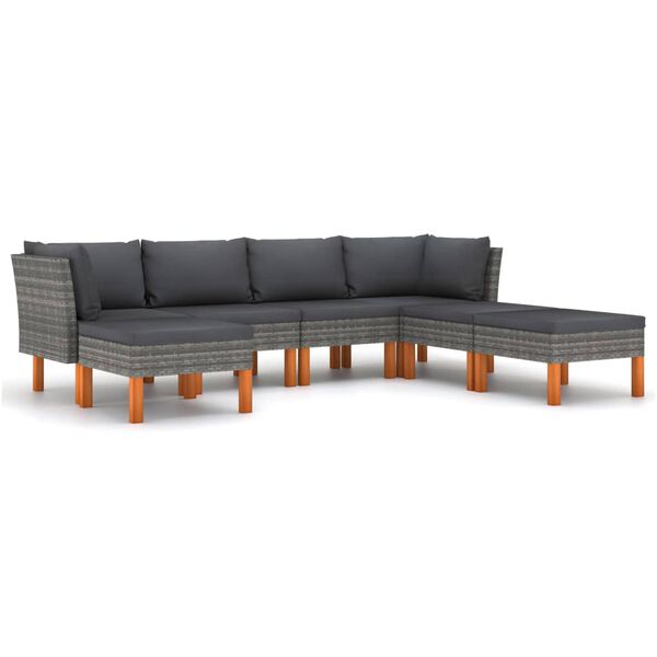 vidaXL 7 Piece Garden Lounge Set with Cushions Poly Rattan Grey
