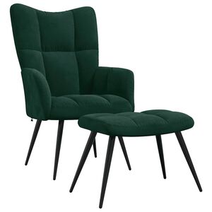 vidaXL Relaxing Chair with a Stool Dark Green Velvet