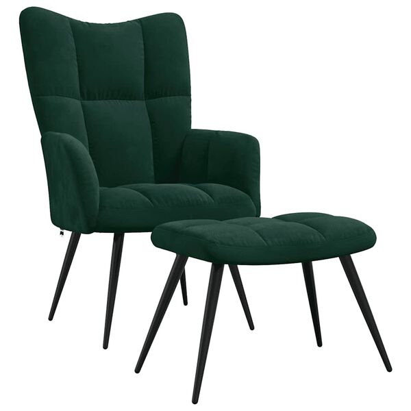vidaXL Relaxing Chair with a Stool Dark Green Velvet