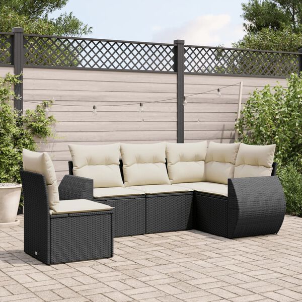 vidaXL 5 Piece Garden Sofa Set with Cushions Black Poly Rattan