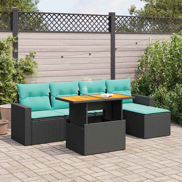 vidaXL 6 Piece Garden Sofa Set with Cushions Black Poly Rattan