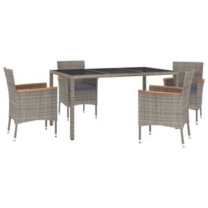 vidaXL 5 Piece Garden Dining Set with Cushions Grey Poly Rattan