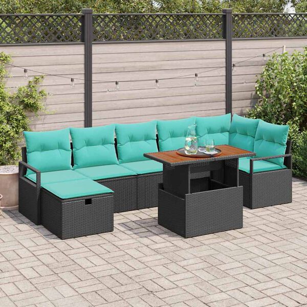 vidaXL Garden Sofa Set Height-Adjustable 8 pcs Black Poly Rattan