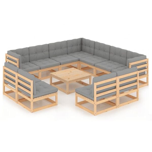 vidaXL 12 Piece Garden Lounge Set with Cushions Solid Pinewood