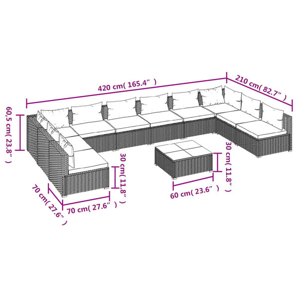 vidaXL 11 Piece Garden Lounge Set with Cushions Poly Rattan Brown