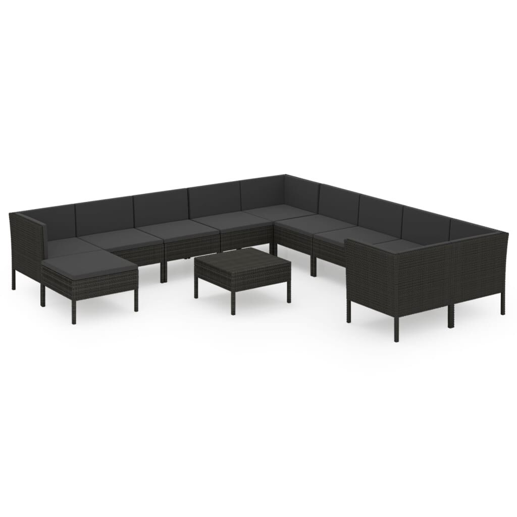 vidaXL 12 Piece Garden Lounge Set with Cushions Poly Rattan Black