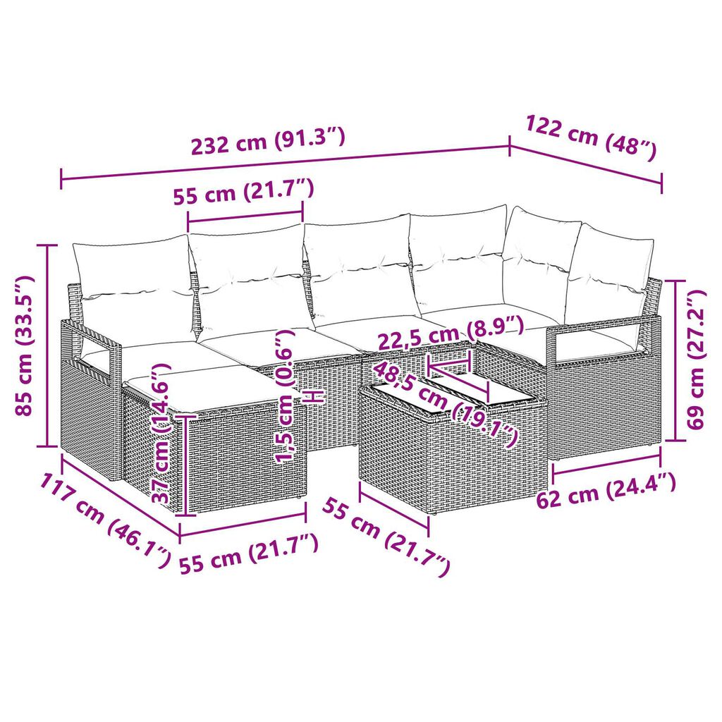 vidaXL 7 Piece Garden Sofa Set with Cushions Black Poly Rattan