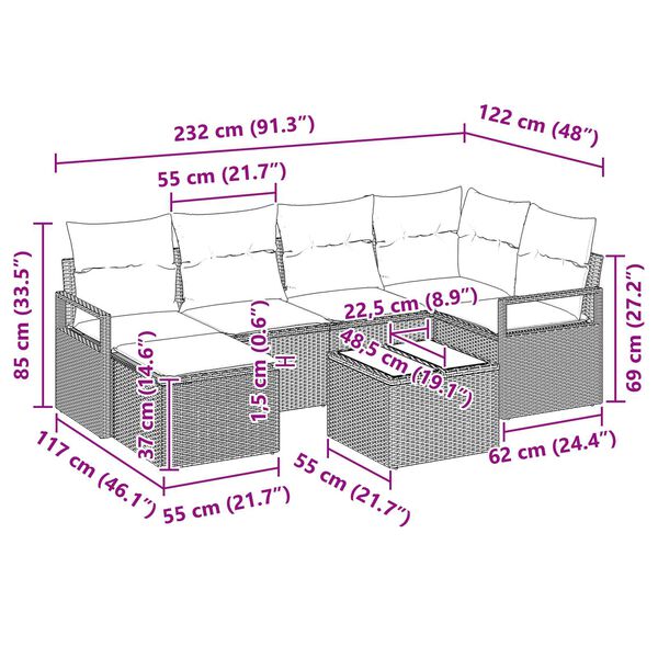 vidaXL 7 Piece Garden Sofa Set with Cushions Black Poly Rattan