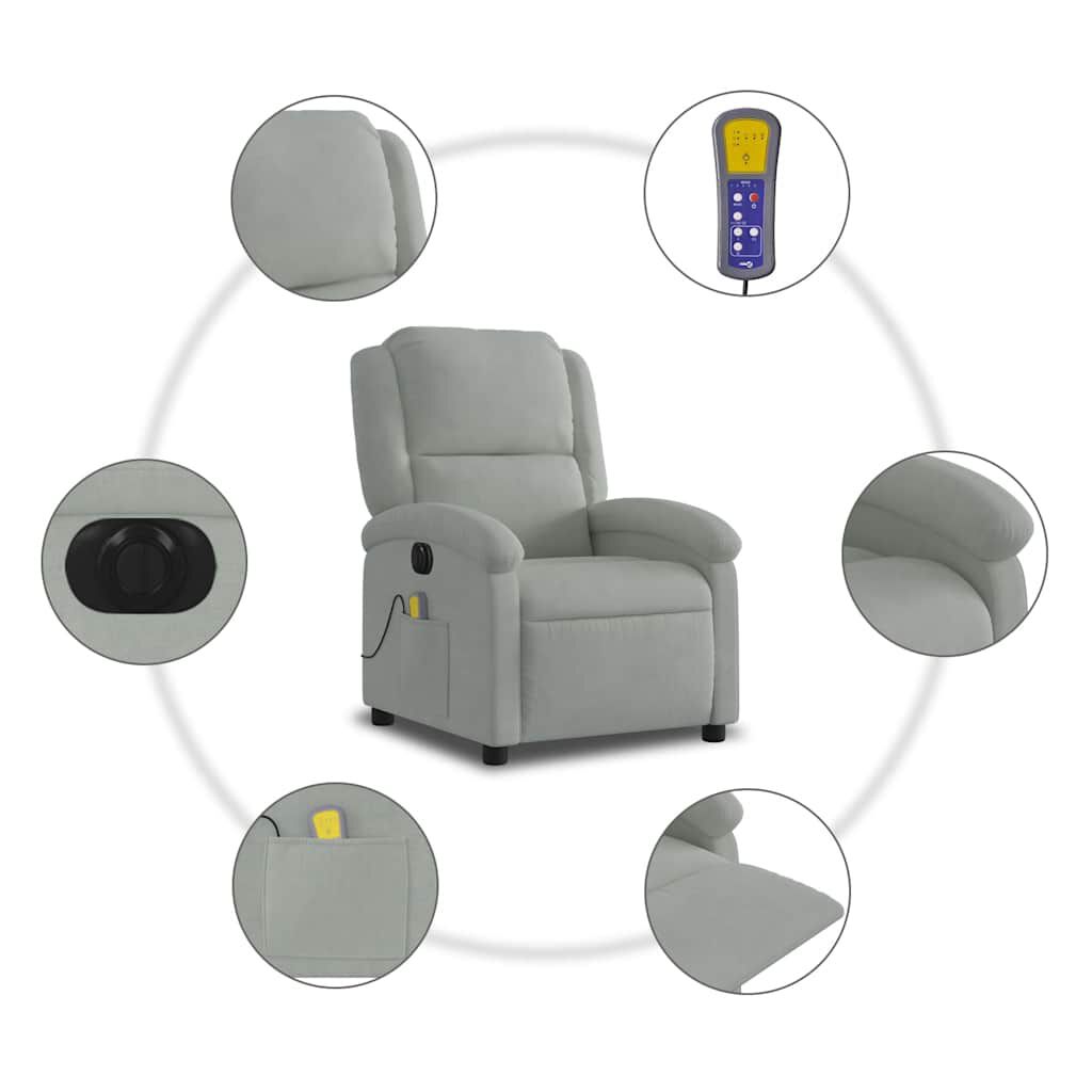 vidaXL Electric Massage Recliner Chair Light Grey Velvet
