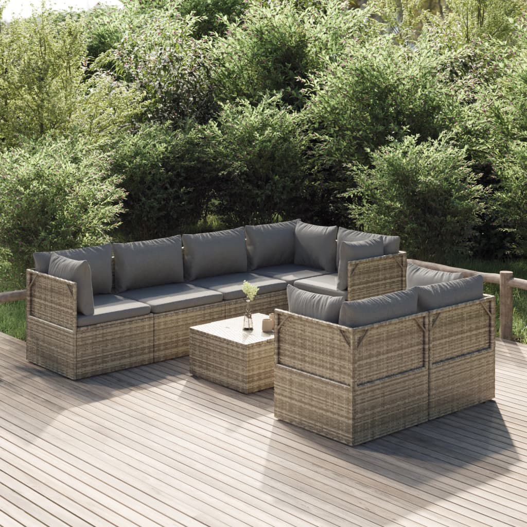 vidaXL 8 Piece Garden Lounge Set with Cushions Grey Poly Rattan
