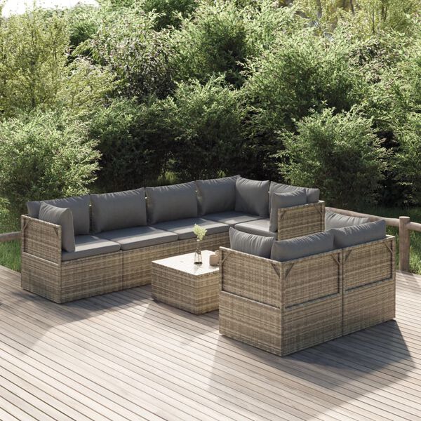 vidaXL 8 Piece Garden Lounge Set with Cushions Grey Poly Rattan