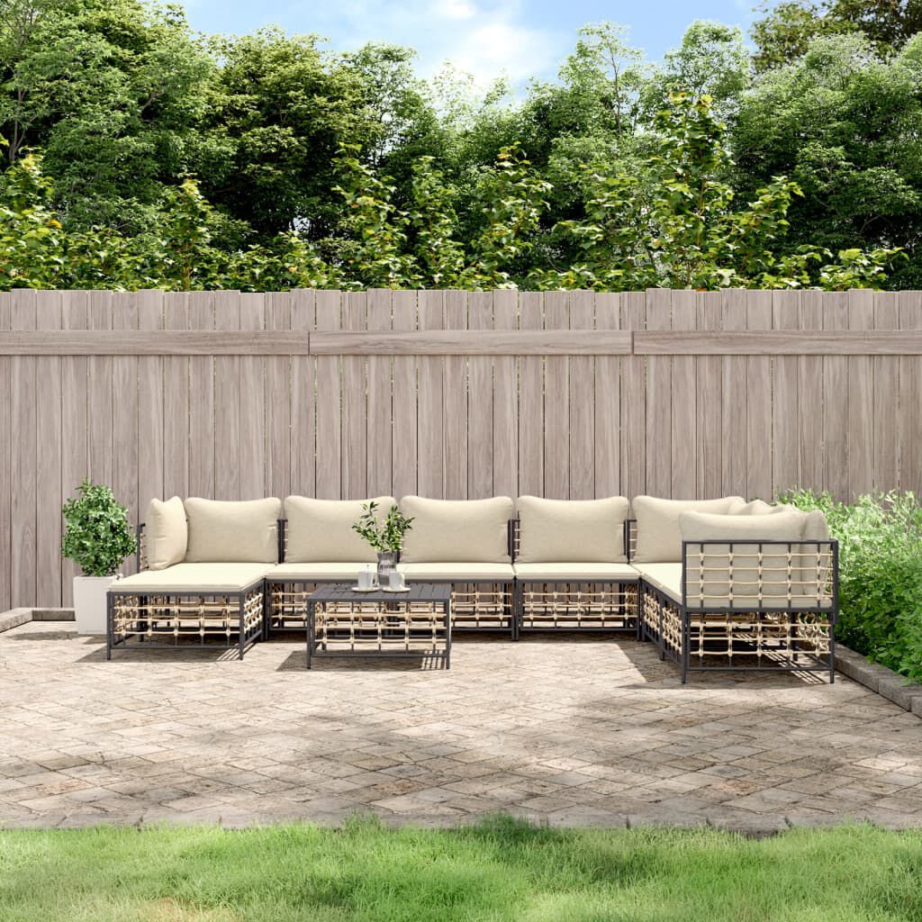 vidaXL 9 Piece Garden Lounge Set with Cushions Anthracite Poly Rattan
