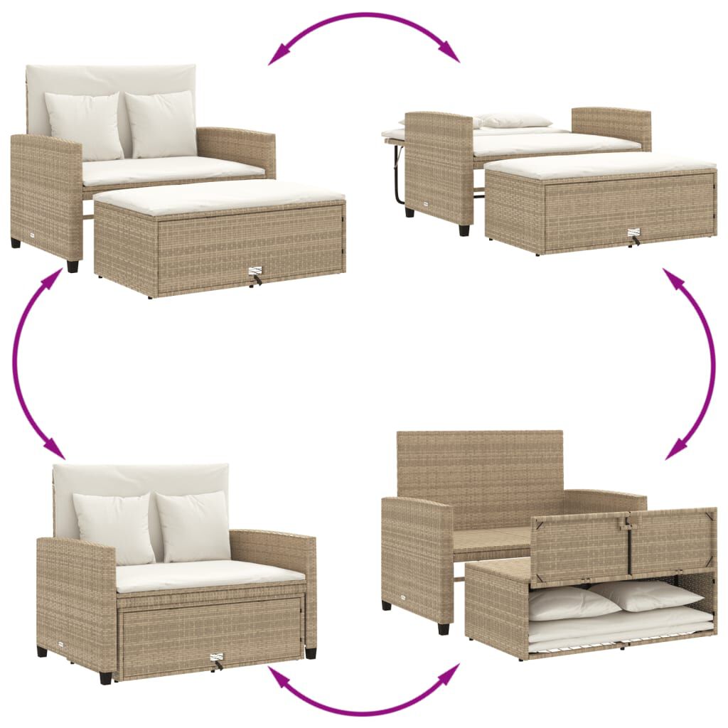 vidaXL Garden Sofa with Cushions 2-Seater Beige Poly Rattan
