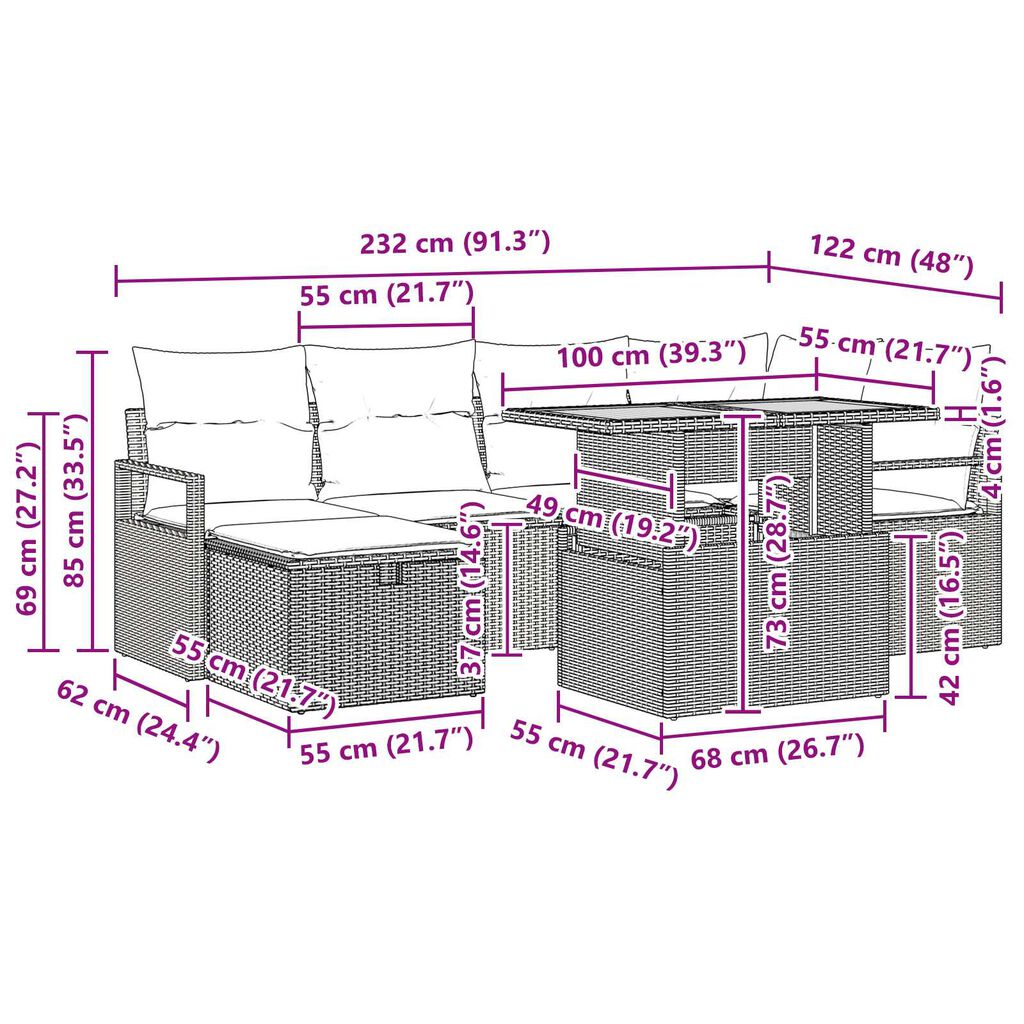 vidaXL 7 Piece Garden Sofa Set with Cushions Black Poly Rattan