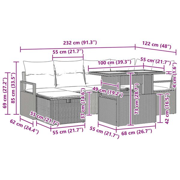 vidaXL 7 Piece Garden Sofa Set with Cushions Black Poly Rattan