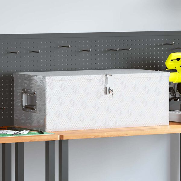 vidaXL Storage Box Silver 80x39x30 cm Aluminium