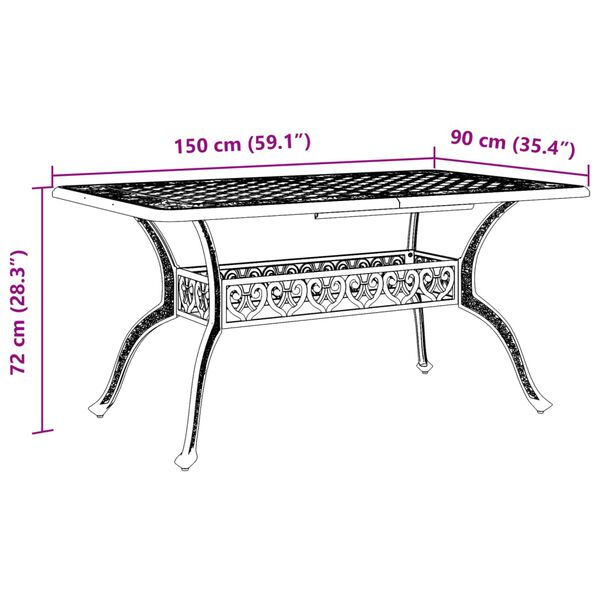 vidaXL Garden Table White 150x90x72 cm Cast Aluminium