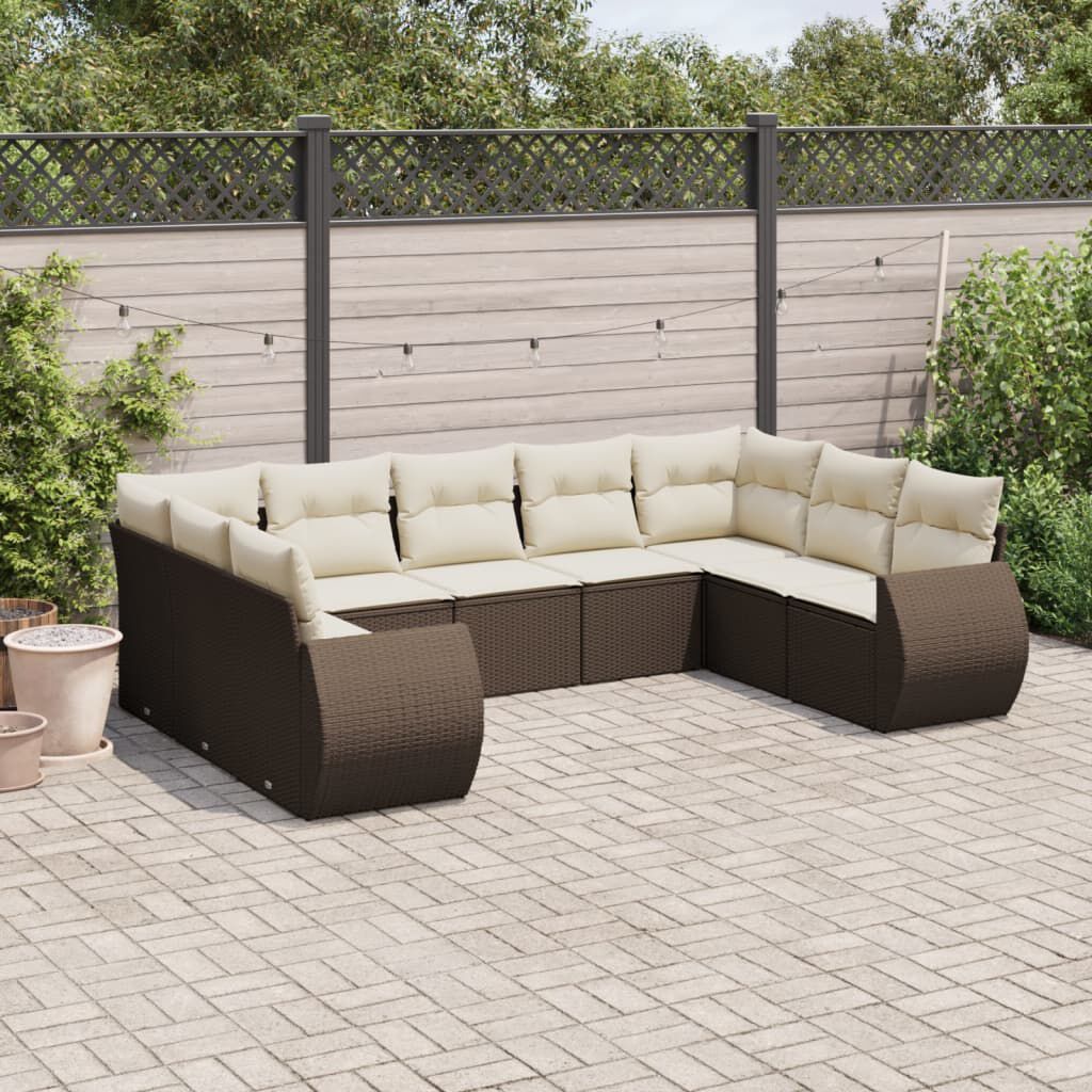 vidaXL 9 Piece Garden Sofa Set with Cushions Brown Poly Rattan