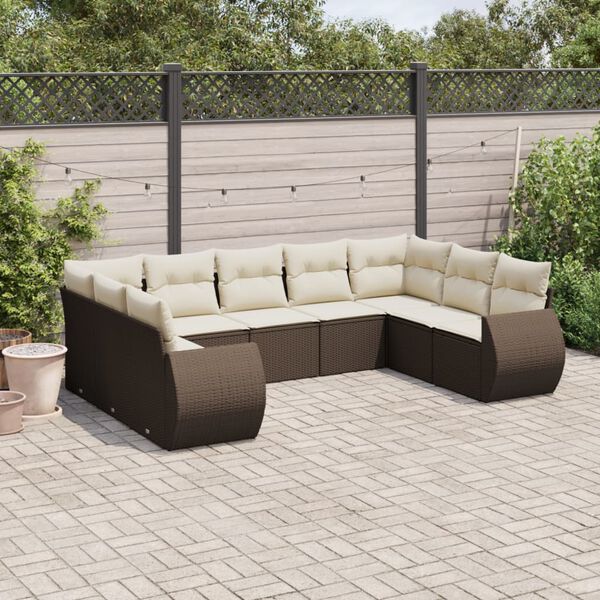 vidaXL 9 Piece Garden Sofa Set with Cushions Brown Poly Rattan