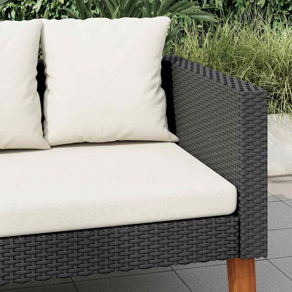 vidaXL 3-Seater Garden Sofa with Cushions Poly Rattan Black