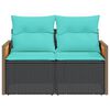 vidaXL Garden Sofa with Cushions 2-Seater Black Poly Rattan