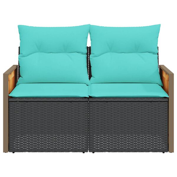 vidaXL Garden Sofa with Cushions 2-Seater Black Poly Rattan