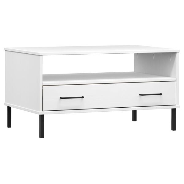 vidaXL Coffee Table with Metal Legs White 85x50x45cm Solid Wood OSLO