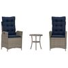 vidaXL 3 Piece Bistro Set with Cushions Grey Poly Rattan