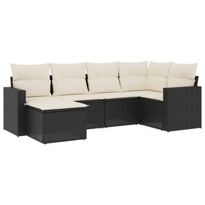 vidaXL 6 Piece Garden Sofa Set with Cushions Black Poly Rattan