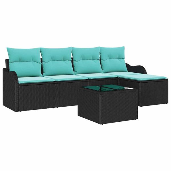vidaXL Garden Sofa Set with Cushion 5 pcs Black Poly rattan
