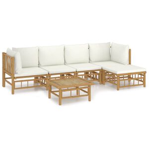 vidaXL 6 Piece Garden Lounge Set with Cream White Cushions Bamboo
