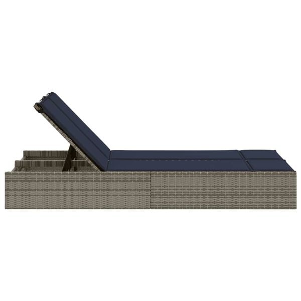 vidaXL Double Sun Lounger with Cushions Grey Poly Rattan