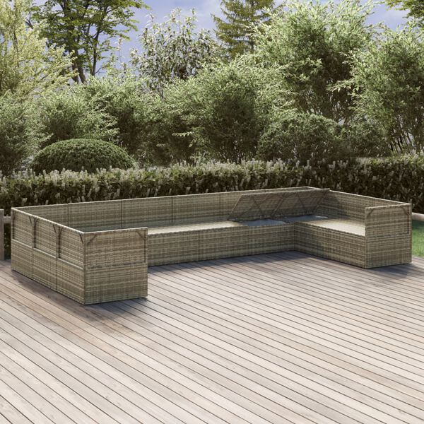 vidaXL 10 Piece Garden Lounge Set with Cushions Grey Poly Rattan