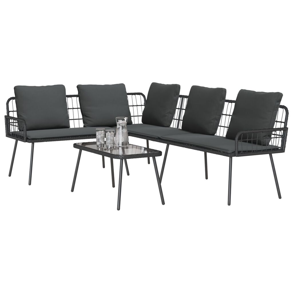vidaXL 2 Piece Garden Sofa Set with Cushions Black Poly Rattan