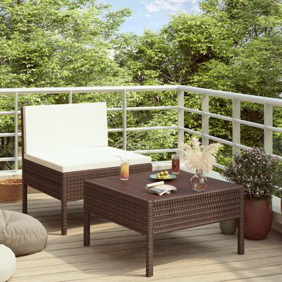 vidaXL 2 Piece Garden Lounge Set with Cushions Poly Rattan Brown