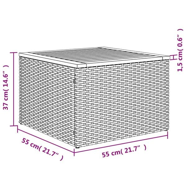 vidaXL Garden Table Beige 55x55x37 cm Poly Rattan and Acacia Wood