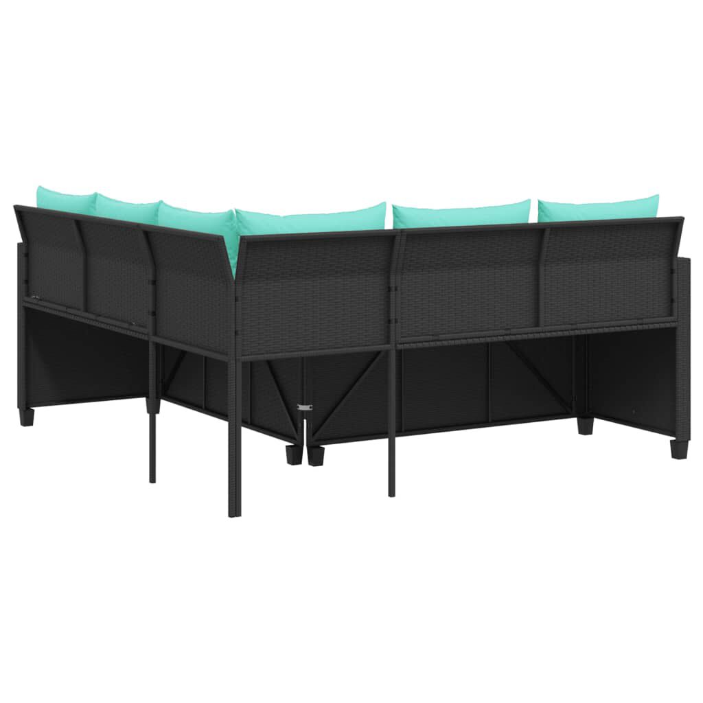 vidaXL Garden Sofa with Table and Cushions L-Shaped Black Poly Rattan