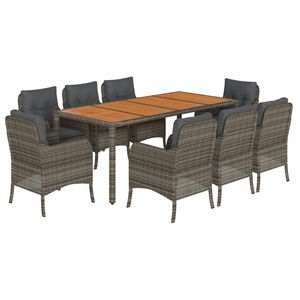 vidaXL 9 Piece Garden Dining Set with Cushions Grey Poly Rattan