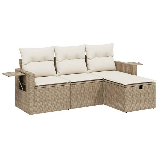 vidaXL 4 Piece Garden Sofa Set with Cushions Beige Poly Rattan