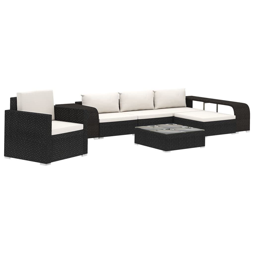 vidaXL 8 Piece Garden Lounge Set with Cushions Poly Rattan Black
