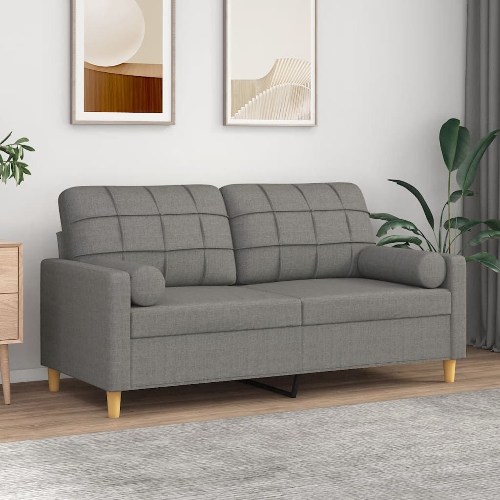 vidaXL 2-Seater Sofa with Pillows&Cushions Dark Grey 140 cm Fabric