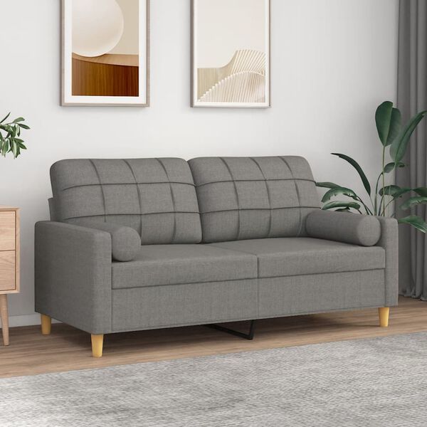 vidaXL 2-Seater Sofa with Pillows&Cushions Dark Grey 140 cm Fabric