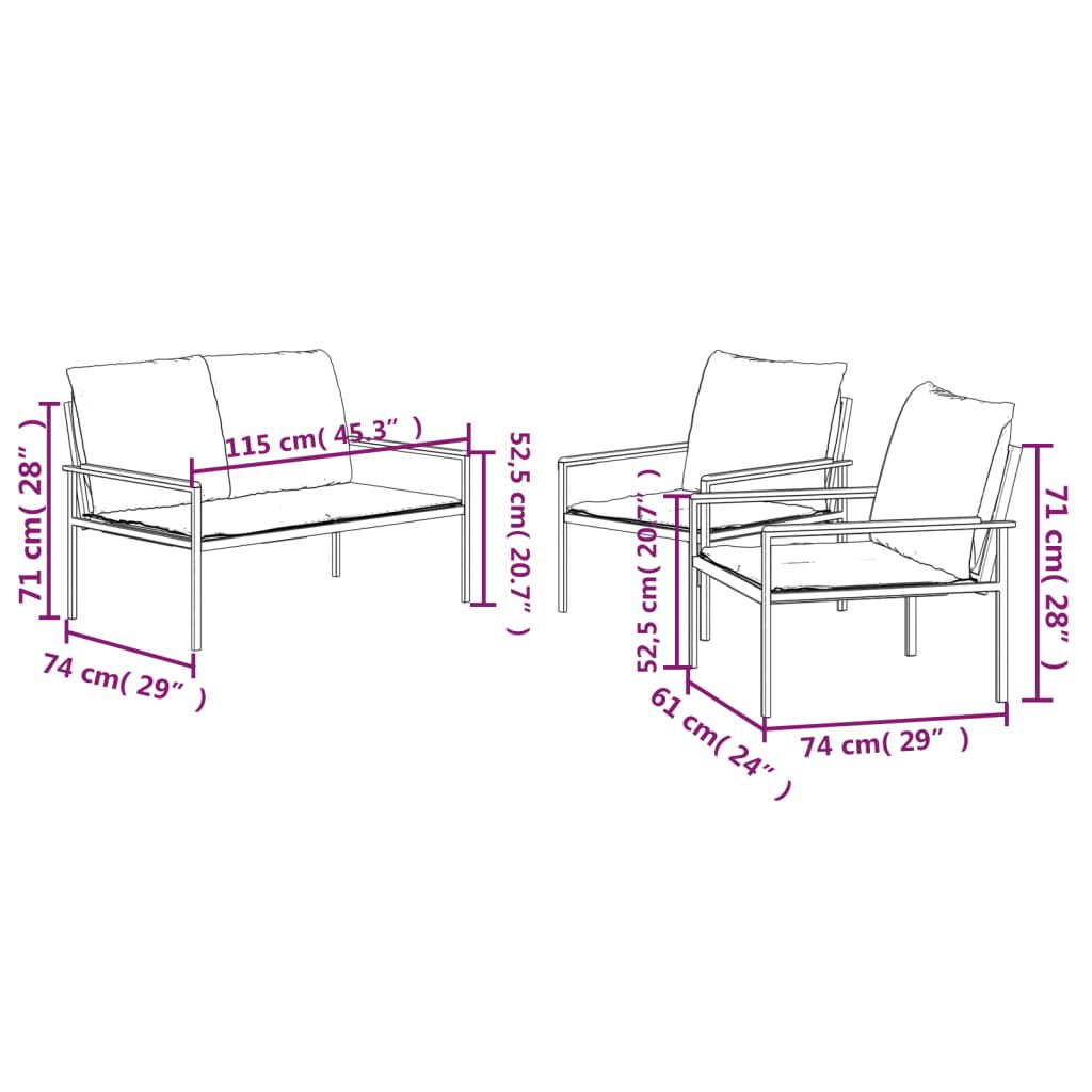vidaXL 3 Piece Garden Lounge Set with Cushions Anthracite Steel