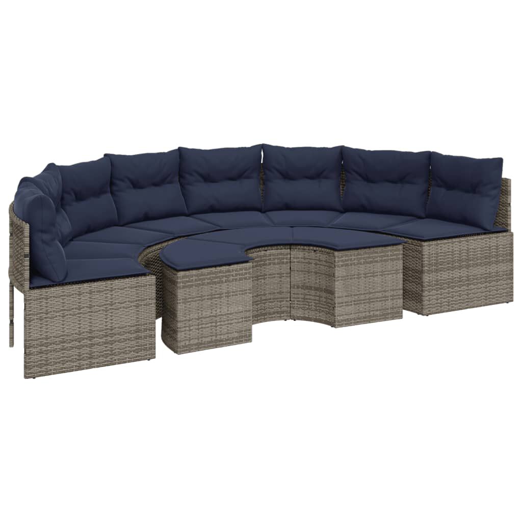 vidaXL 2 Piece Garden Sofa Set Half-Round Grey Poly Rattan