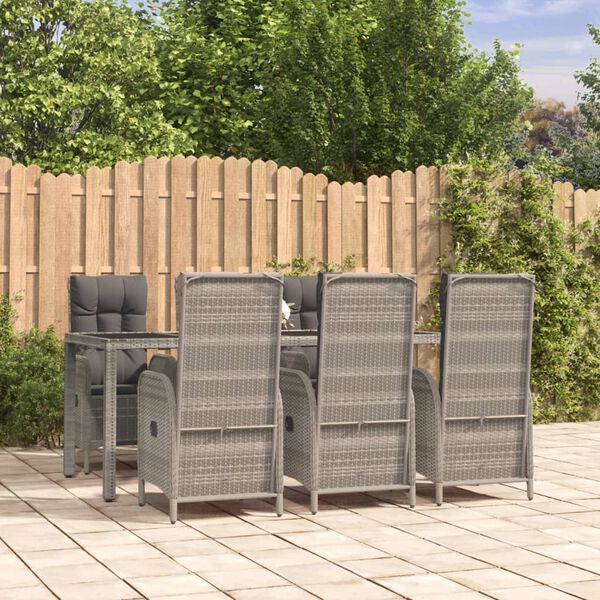 vidaXL 7 Piece Garden Dining Set with Cushions Grey Poly Rattan