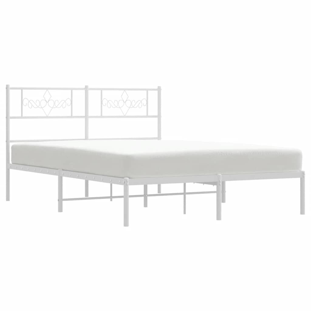 vidaXL Metal Bed Frame without Mattress with Headboard White 135x190cm