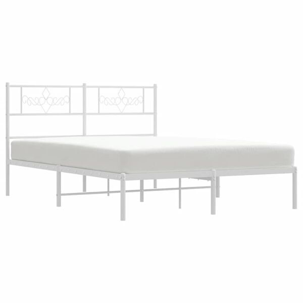 vidaXL Metal Bed Frame without Mattress with Headboard White 135x190cm