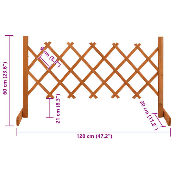 vidaXL Garden Trellis Fence Orange 120x60 cm Solid Firwood