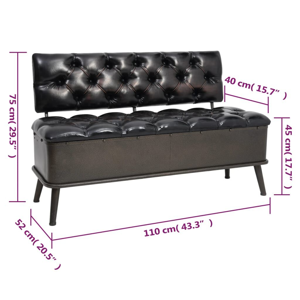 vidaXL Storage Bench with Backrest 110 cm Black Faux Leather